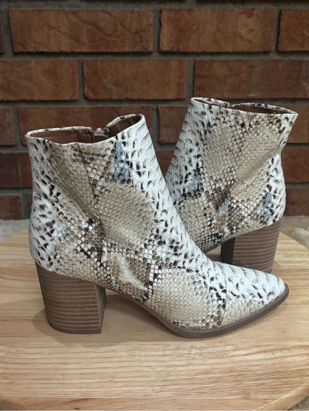 DV by Dolce Vita Snake-Print Ankle Boots in Cream and Brown Chunky Heel Booties